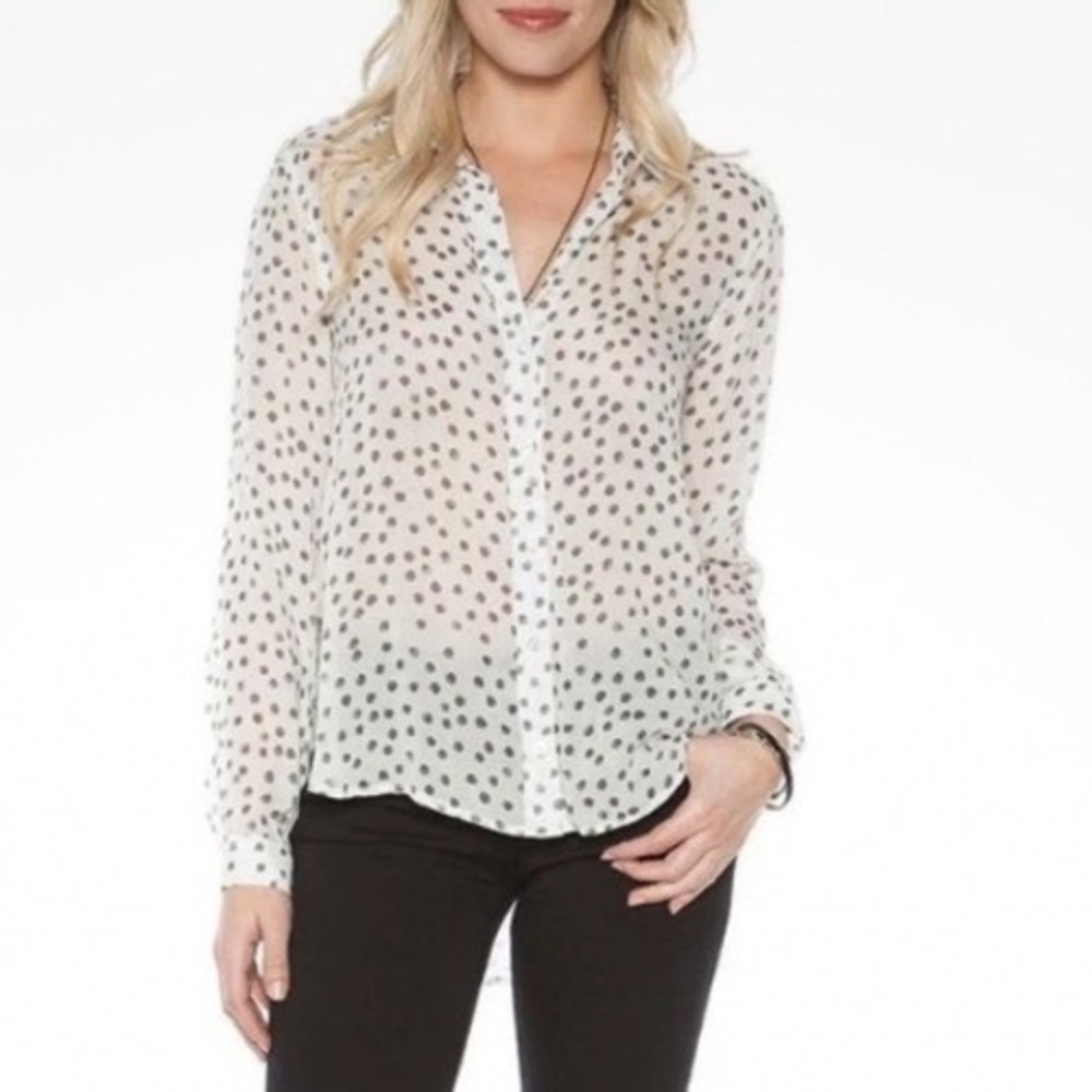 Bella Dahl Phantom Polka Dot Long Sleeve Button Up Shirt White Grey Women Medium